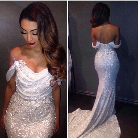 Glitz Off-the-Shoulder Sequins Prom Dress UKes UK Mermaid Floor Length