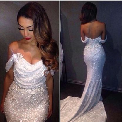 Glitz Off-the-Shoulder Sequins Prom Dress UKes UK Mermaid Floor Length