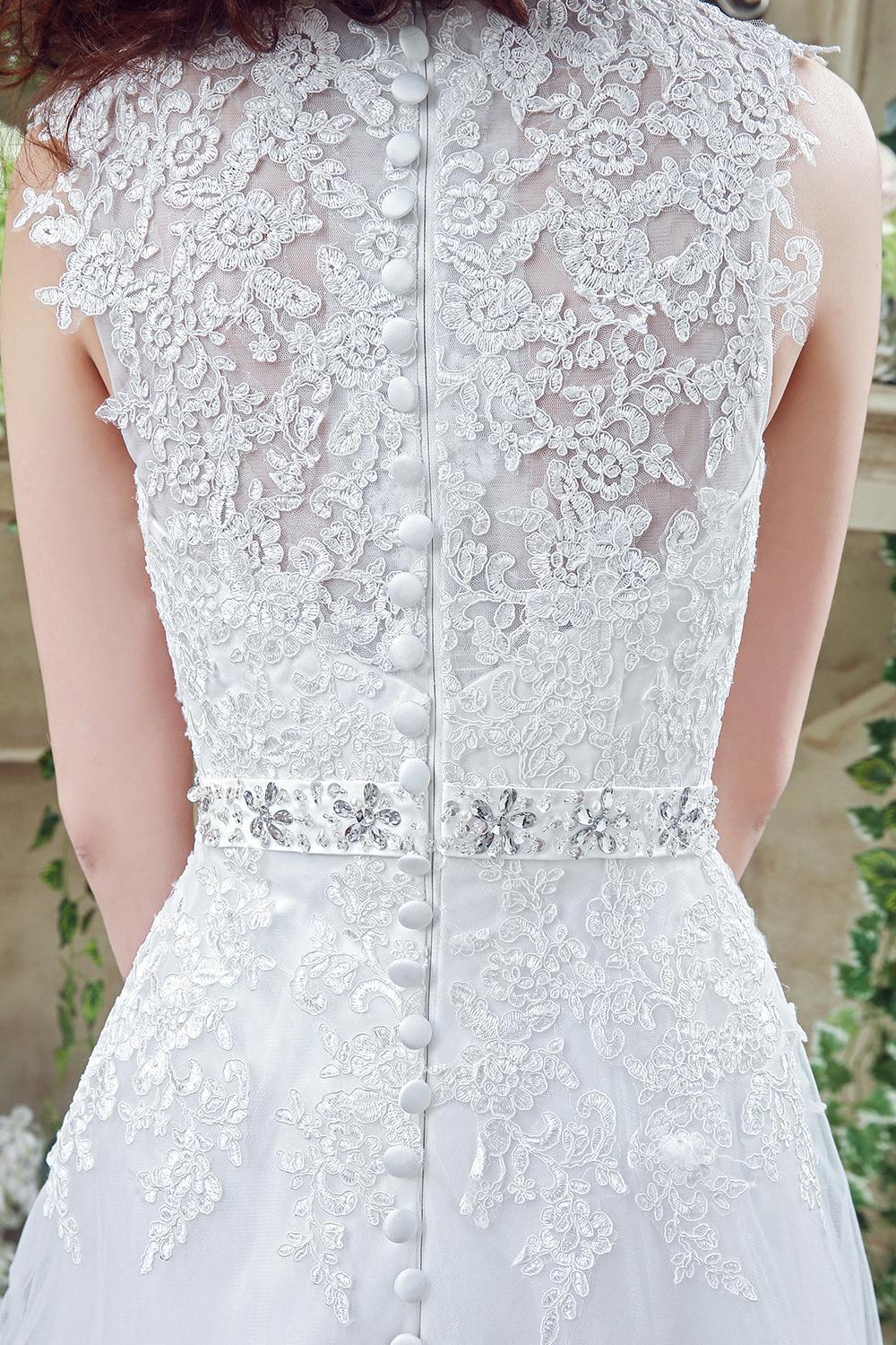 Timeless Lace Appliques Tulle Wedding Dress Cap Sleeve Beadss Zipper