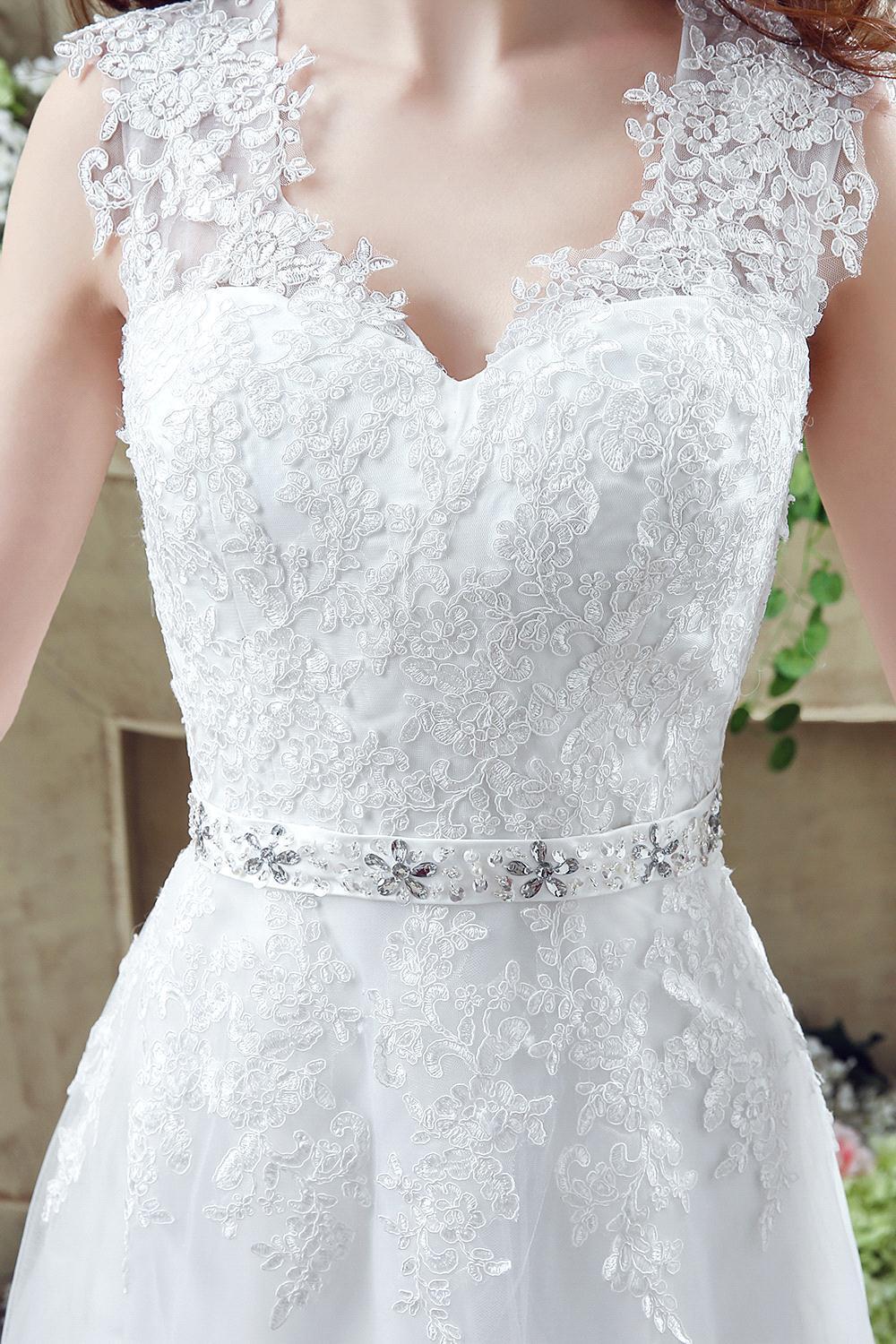 Timeless Lace Appliques Tulle Wedding Dress Cap Sleeve Beadss Zipper