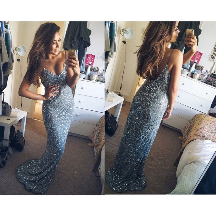 Stunning Spaghetti Starps Prom Dress UKes UK Long Beadings Appliques Party Gowns
