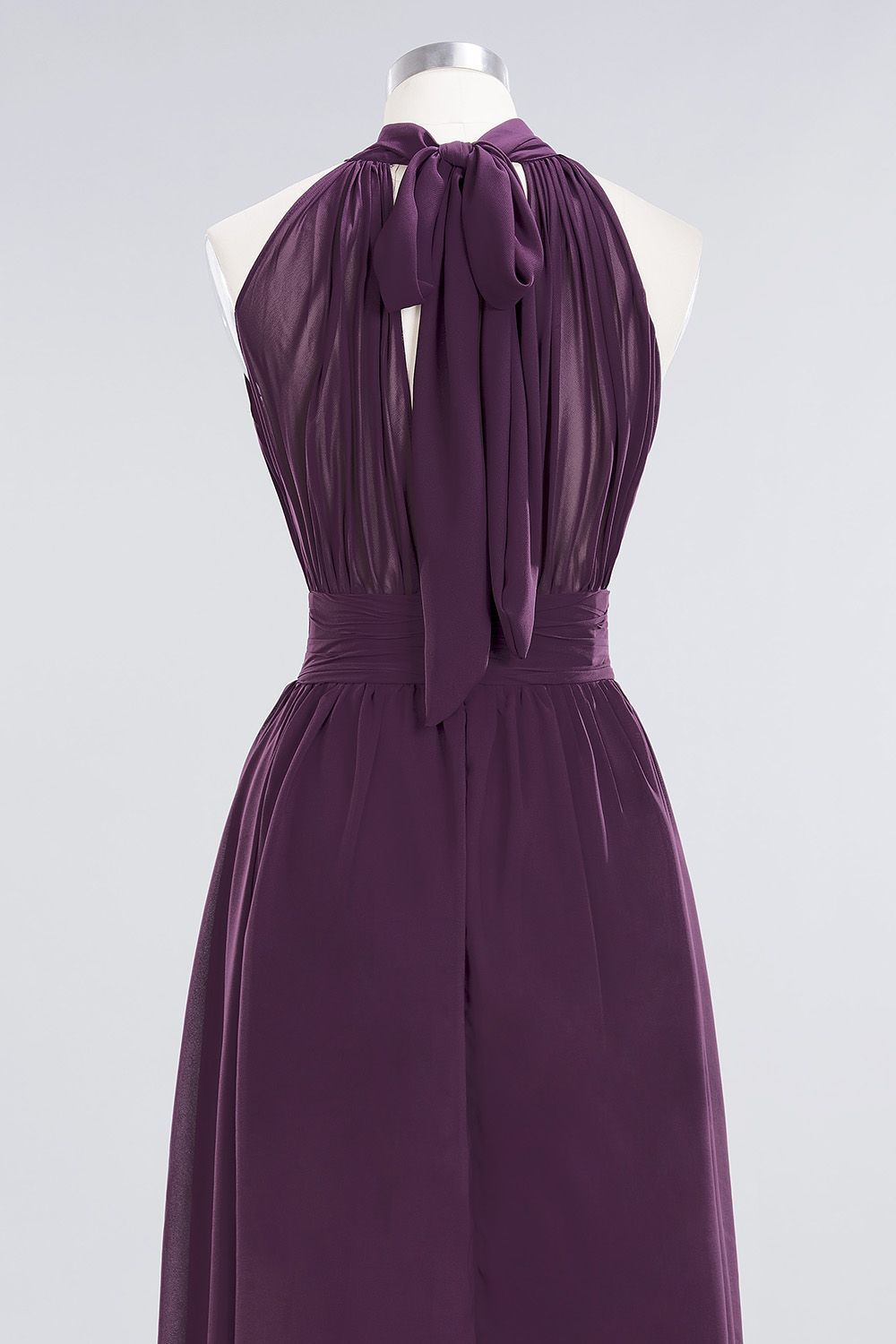 Gorgeous Grape Halter Long Bridesmaid Dress Ruffle Chiffon Wedding Guest Dress