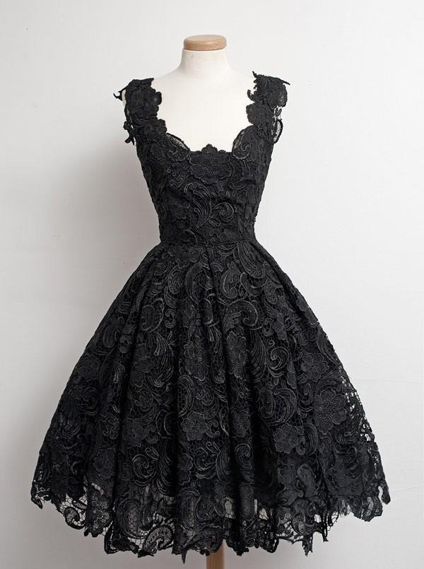 Short Scoop-Neck Lace Black Little Dress UKes UK Homecoming Dress UKes UK