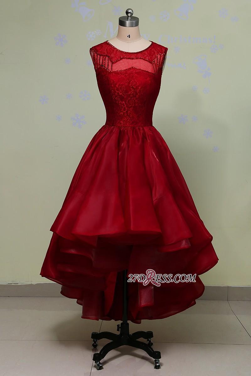 Gorgeous Sleeveless Sequins Lace Red Hi-Lo Prom Dress UK
