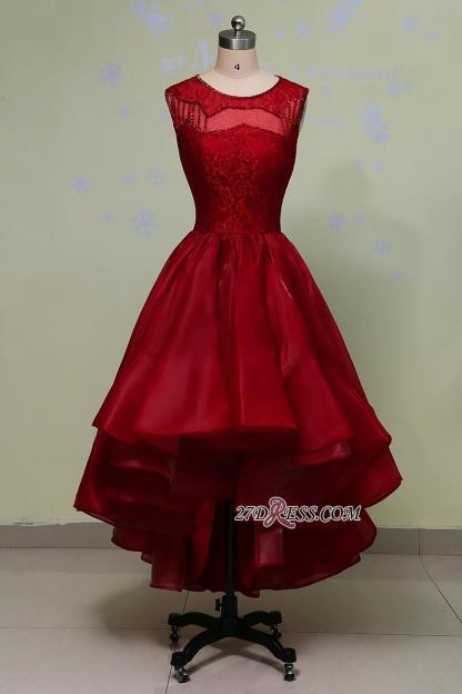 Gorgeous Sleeveless Sequins Lace Red Hi-Lo Prom Dress UK