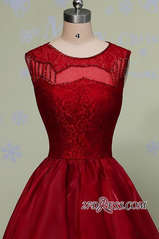 Gorgeous Sleeveless Sequins Lace Red Hi-Lo Prom Dress UK