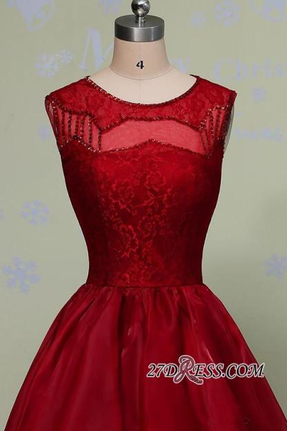 Gorgeous Sleeveless Sequins Lace Red Hi-Lo Prom Dress UK