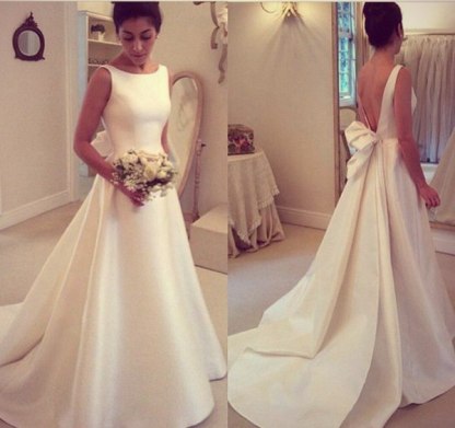 Jewel Sleeveless Bow Sweep-Train A-line Elegant Wedding Dress