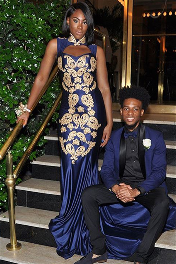 Simple Royal Hign-Neck without Sleeve Applique Elegant Mermaid Prom Dress UK UK