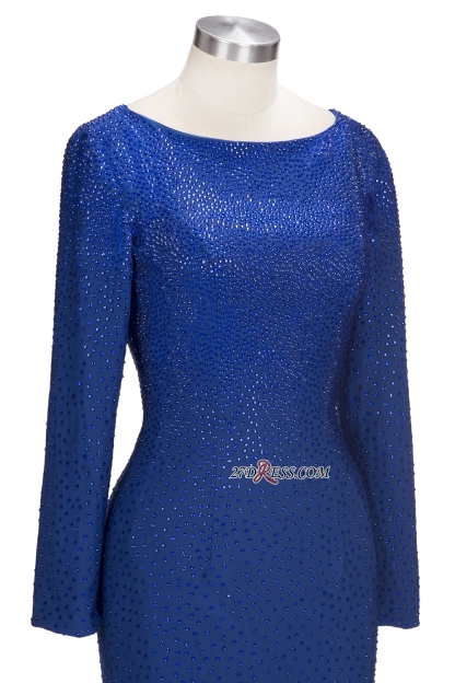 Knee-Length Beading Sheath Long-Sleeves Royal-Blue Formal Dress UKes UK