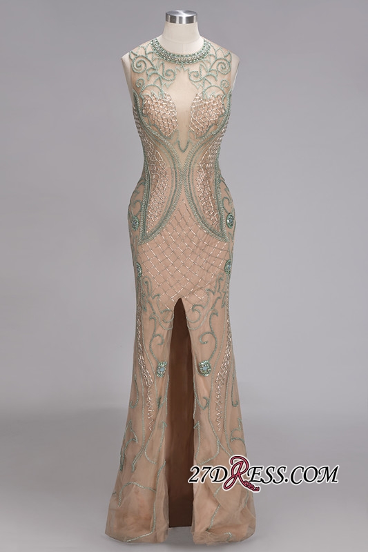 Split Beadings Scoop Gorgeous Mermaid Sleeveless Prom Dress UK