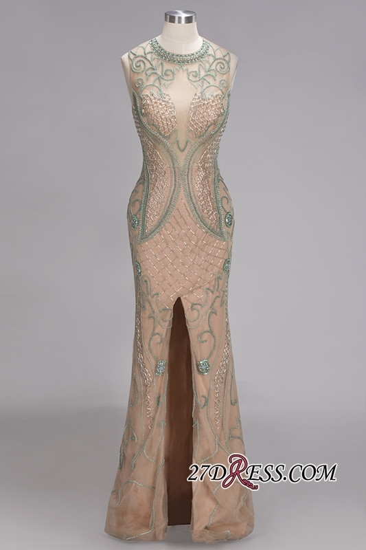 Split Beadings Scoop Gorgeous Mermaid Sleeveless Prom Dress UK