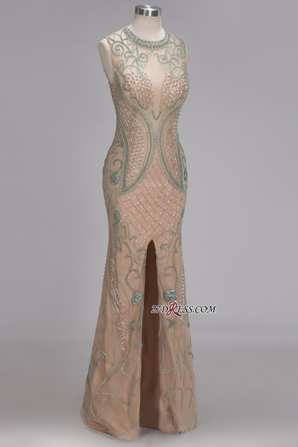 Split Beadings Scoop Gorgeous Mermaid Sleeveless Prom Dress UK