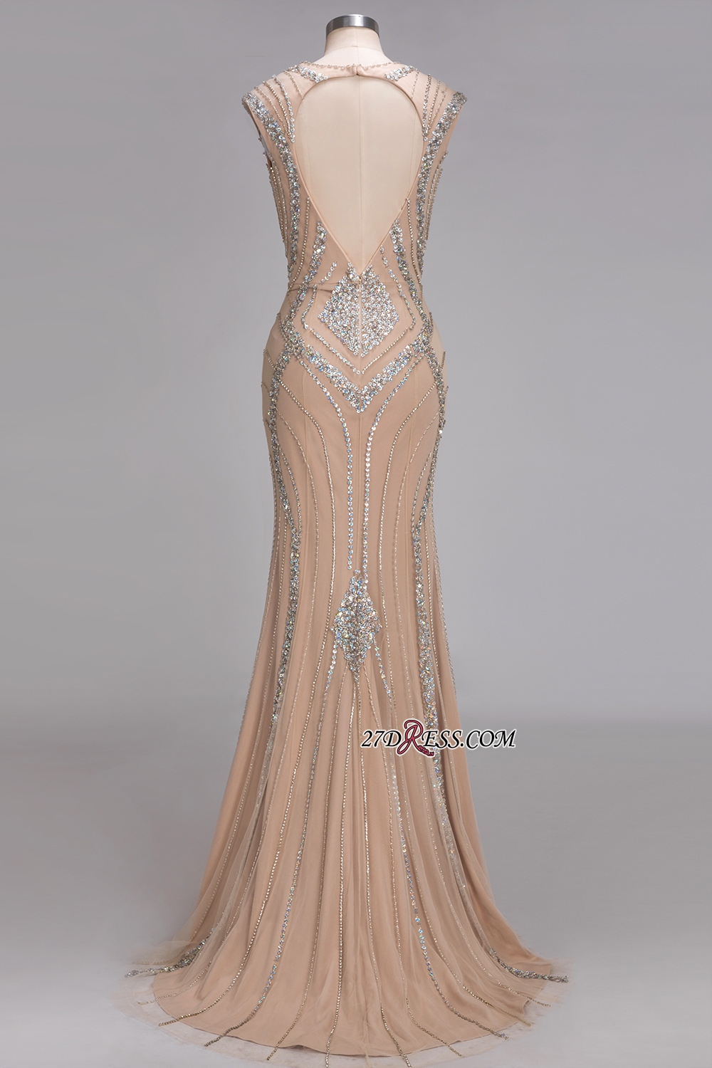 Sleeveless Beadings Long Mermaid V-Neck Luxury Crystal Prom Dress UK