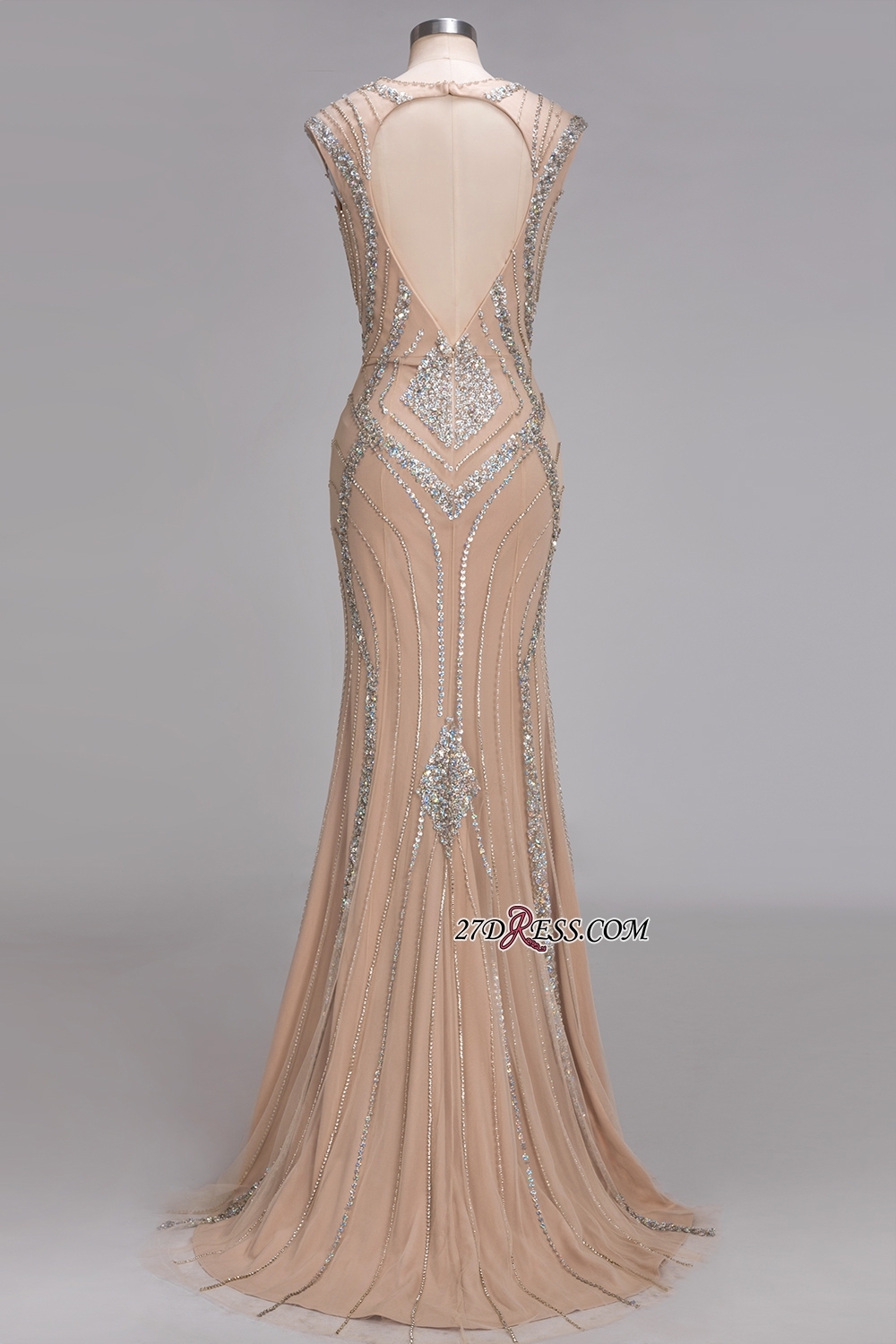 Sleeveless Beadings Long Mermaid V-Neck Luxury Crystal Prom Dress UK