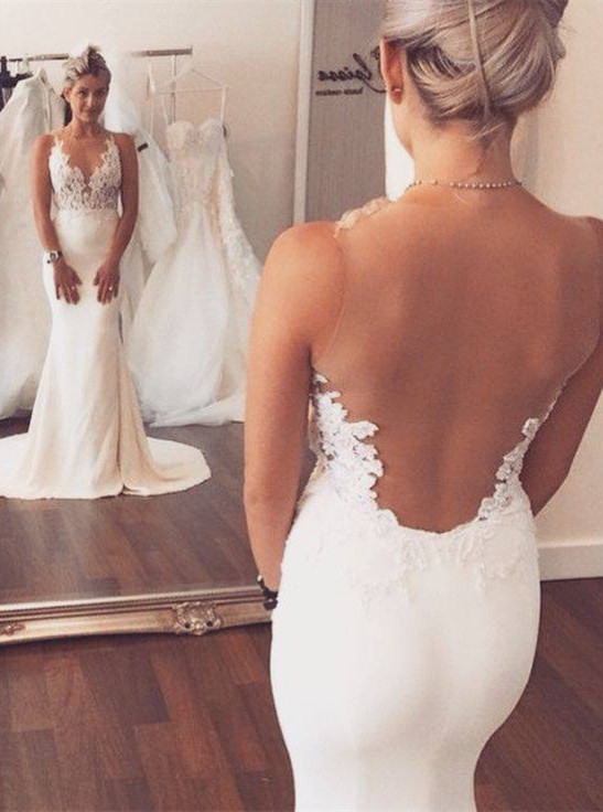 Noble Sleeveless Lace Appliques Wedding Dresses UK Sexy Mermaid On Sale BA3612