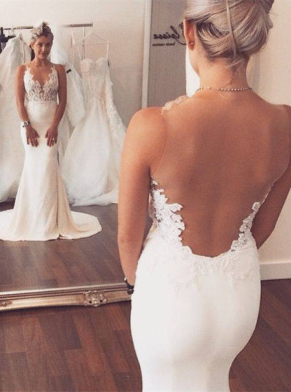 Noble Sleeveless Lace Appliques Wedding Dresses UK Sexy Mermaid On Sale BA3612