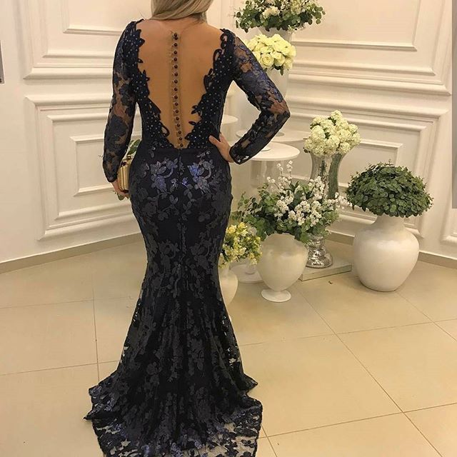 Sexy Long Sleeve Lace Evening Dress UK Mermaid Beadings BA7446 Formal Dress-27Dress.co.uk