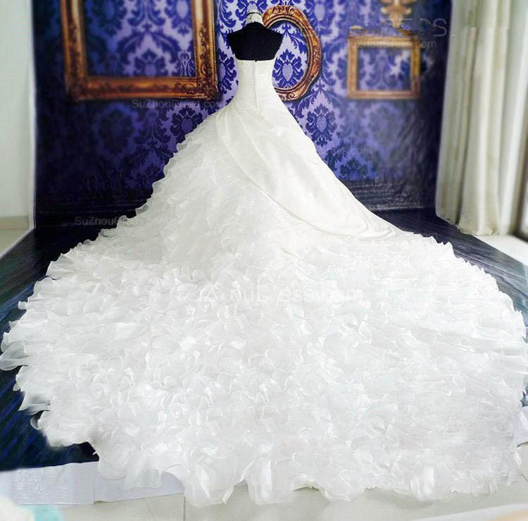 Gorgeous Ruffles Lace High Neck Wedding Dress Court Train Zipper