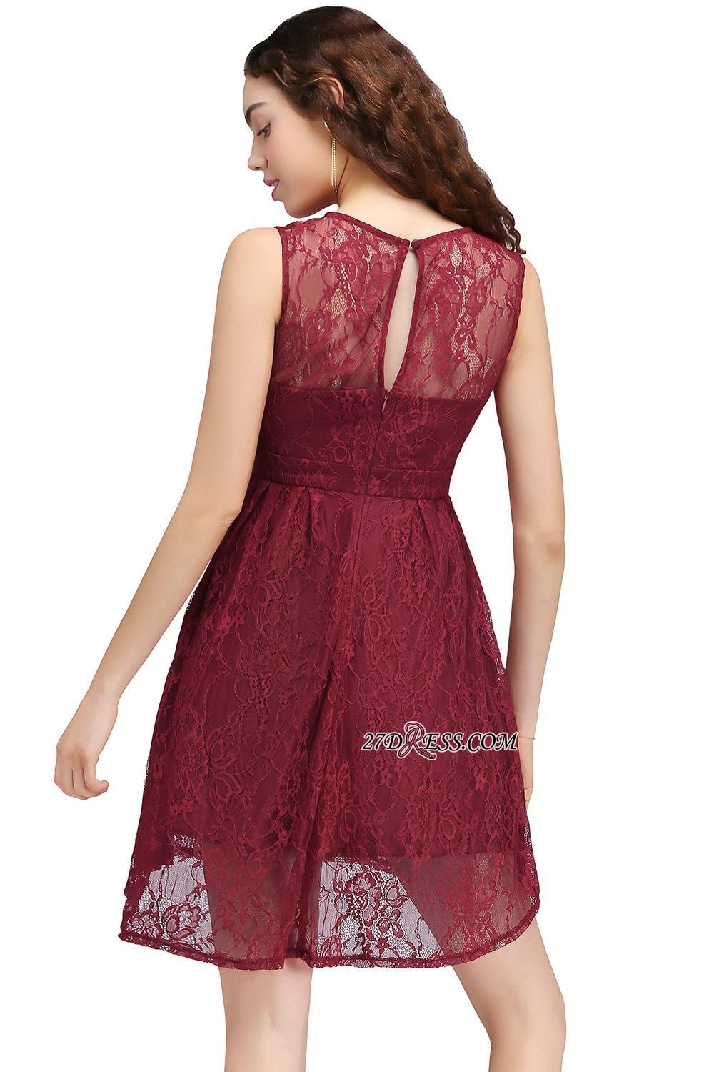 Burgundy Illusion Sleeveless A-line Lace Homecoming Dress UK