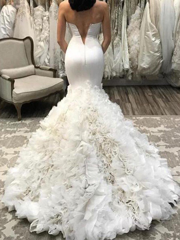 Organza Sexy Mermaid Sleeveless Court Train Sweetheart Wedding Dresses UK