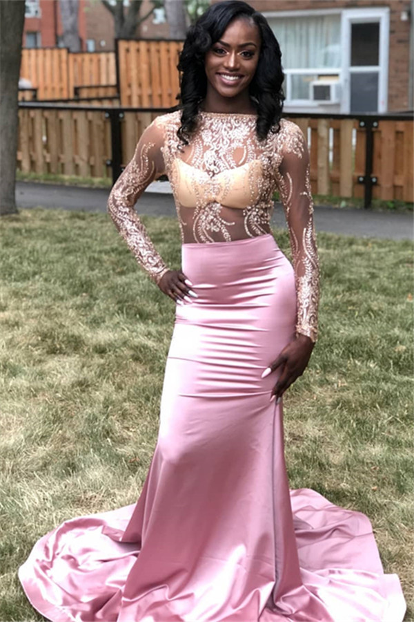 Stunning Bateau with Sleeves Appliques Elegant Mermaid Long Prom Dress UKes UK UK