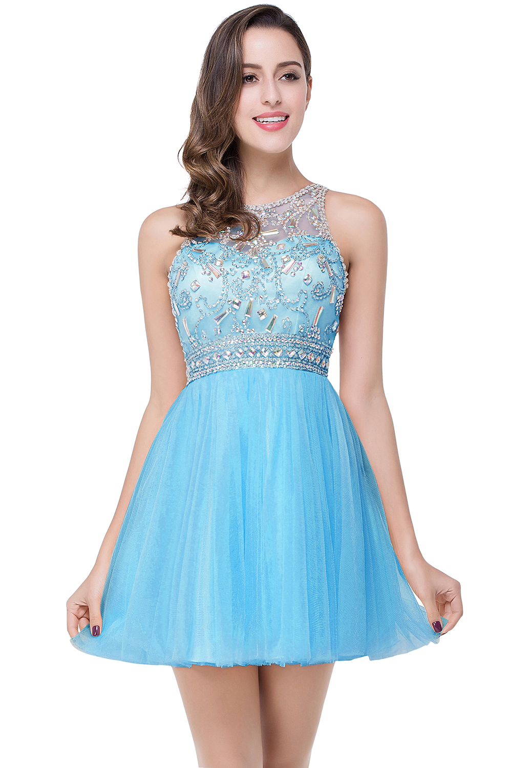 Sexy Beadings Crystal Short Prom Dress UK Chiffon Homecoming Gown