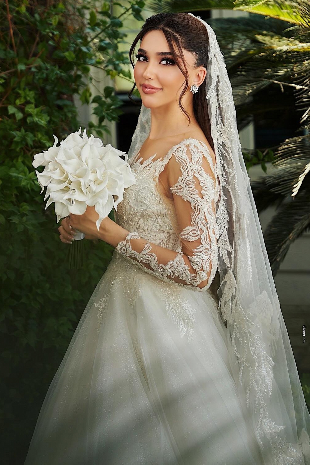 Sweetheart Tulle Appliques Lace A-Line Wedding Dresses Long Sleeve