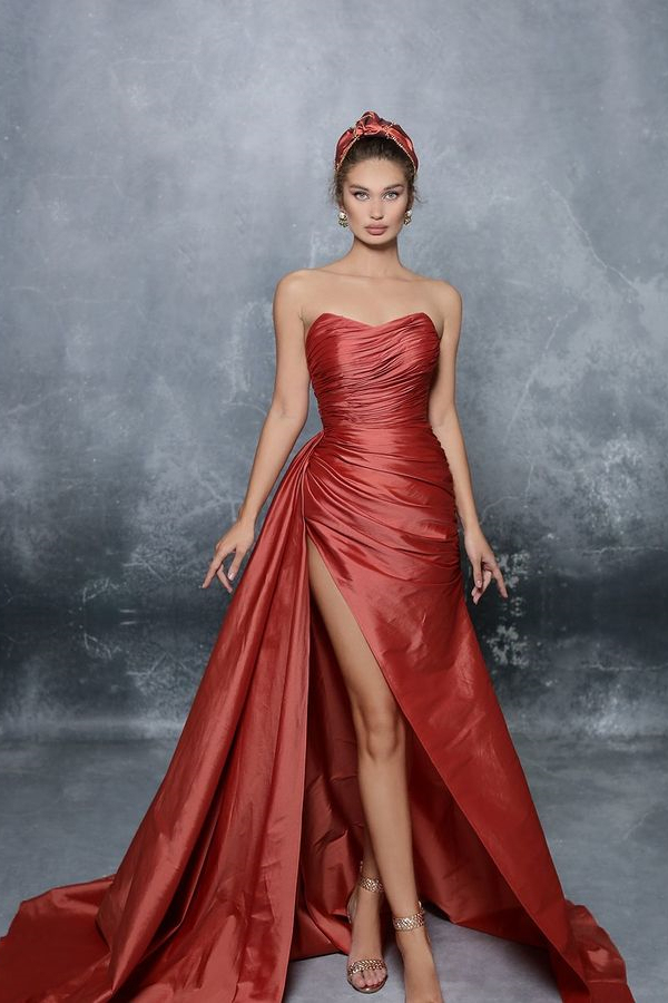 Royal Blue Sweetheart Strapless Sleeveless A Line Prom Dress With High Split