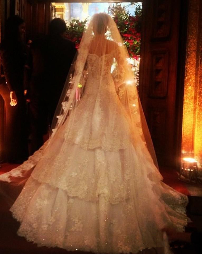 Gorgeous Lace Long Sleeve Sexy Mermaid Wedding Dress Long Train with veil