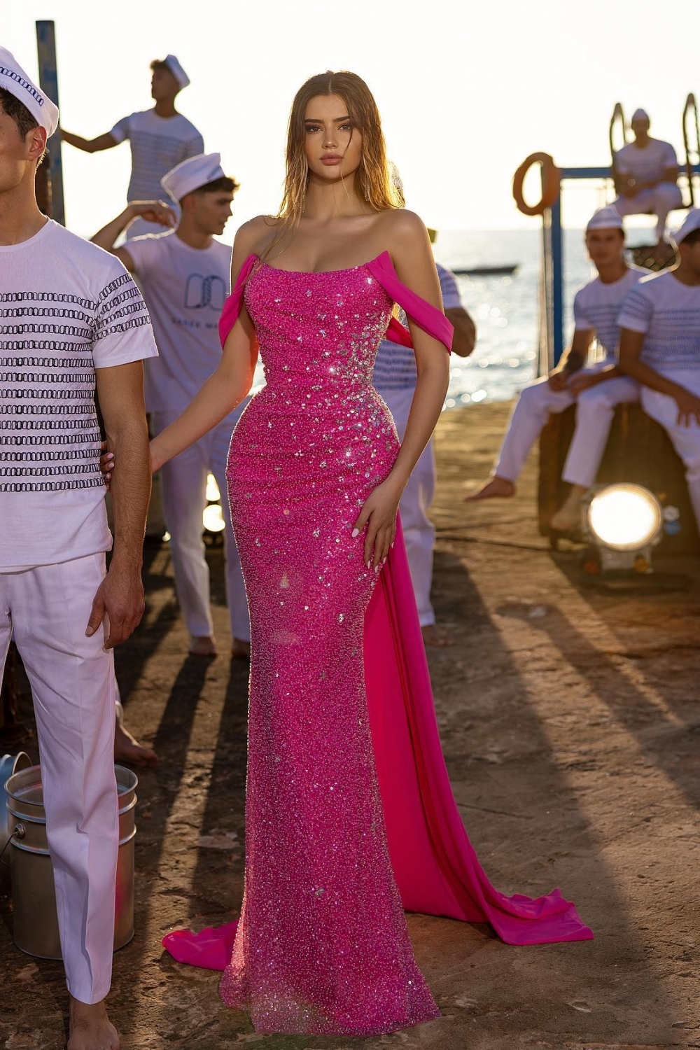Gorgeous Off-the-shoulder Sequins Mermaid Prom Dresses with Train