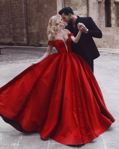 Gorgeous Off-the-Shoulder Evening Dress UK | Red Long Prom Dress UK