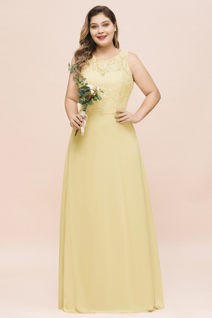 Plus Size Daffodil Crew Neck Lace Bridemaid Dress Sleeveless
