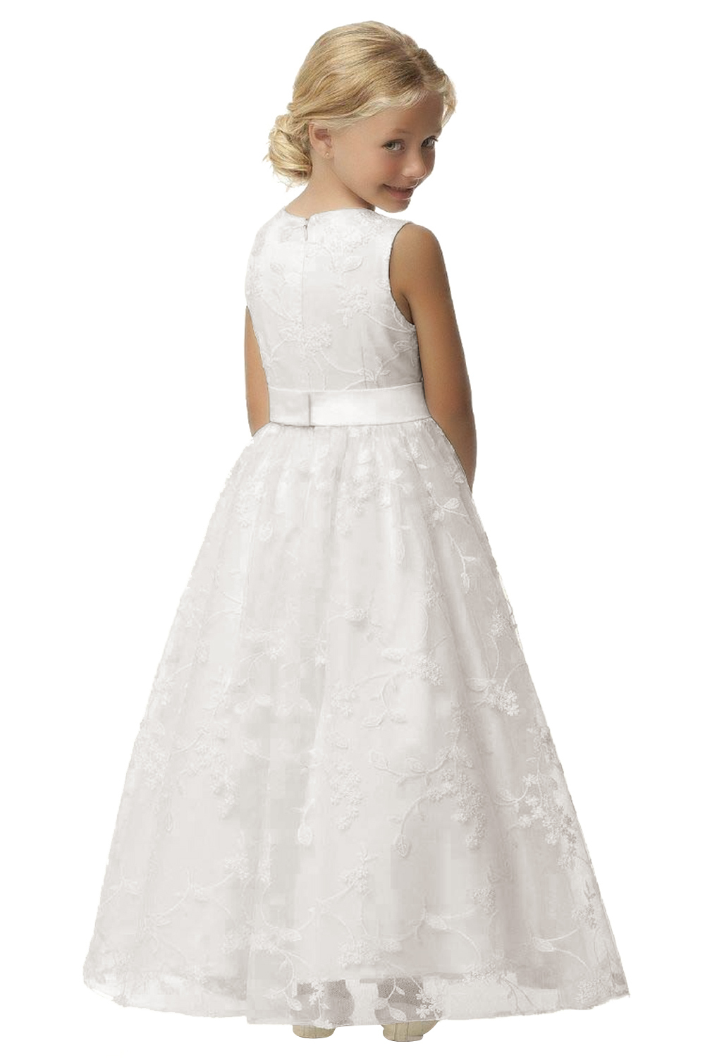 Ivory Flower Girl Dress Lace Appliques Little Girl Dress Sleeveless
