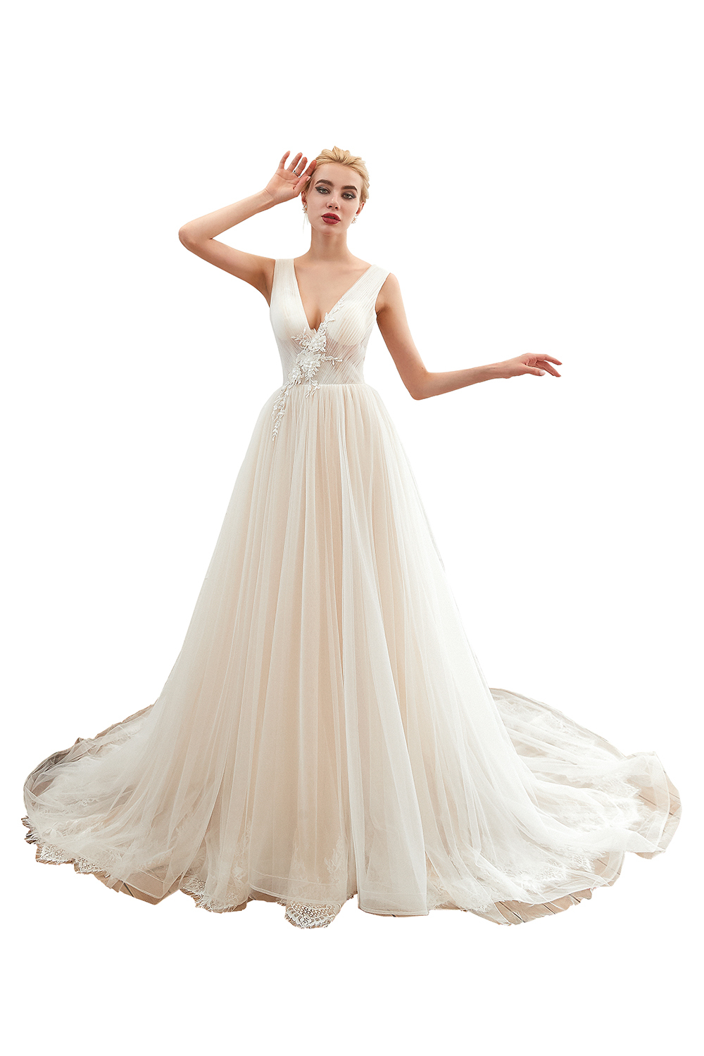 Aline Princess Tulle Wedding Dress Sleeveless Long Bridal Dress