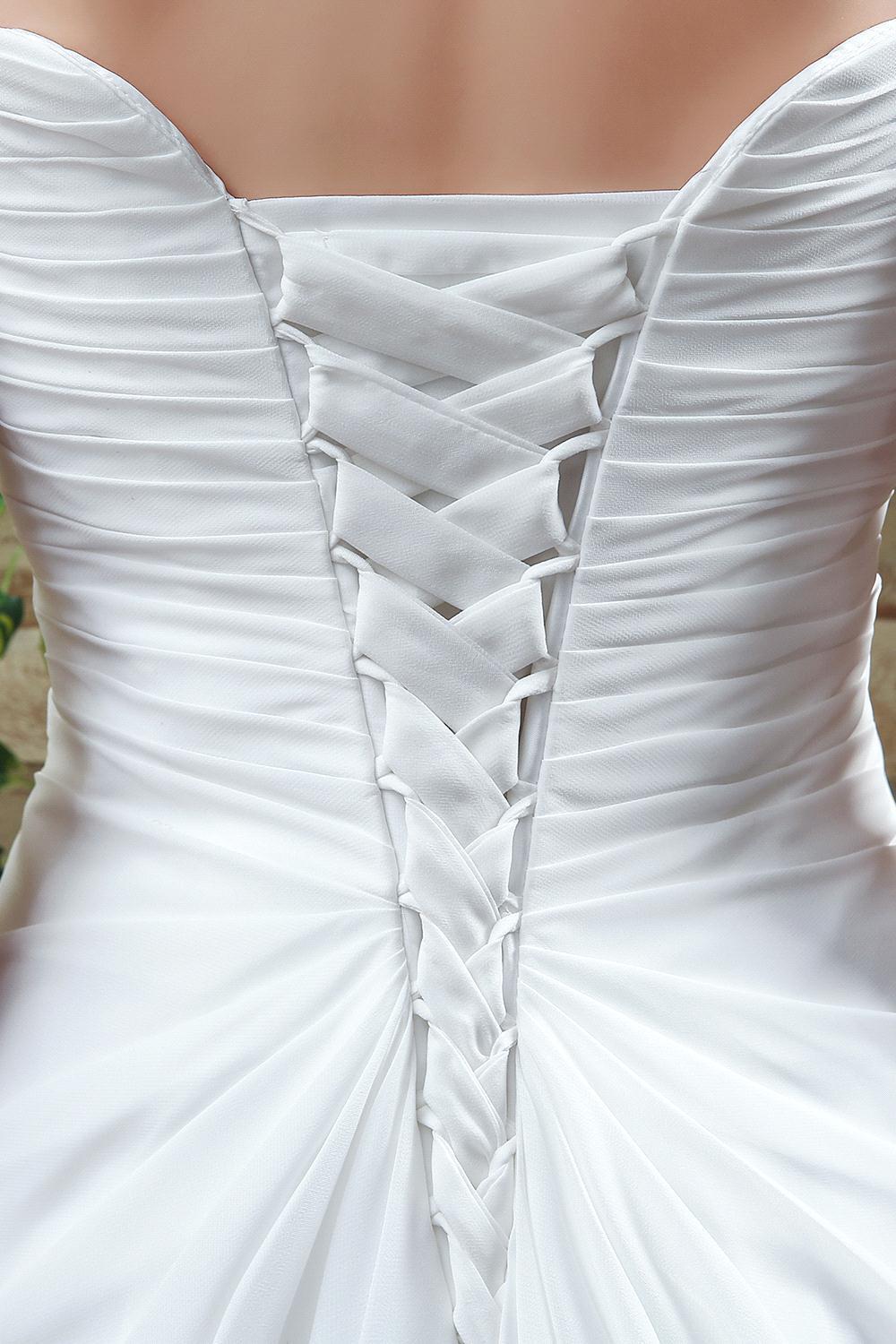 Strapless White Beadss Wedding Dress A-line Sweep Train