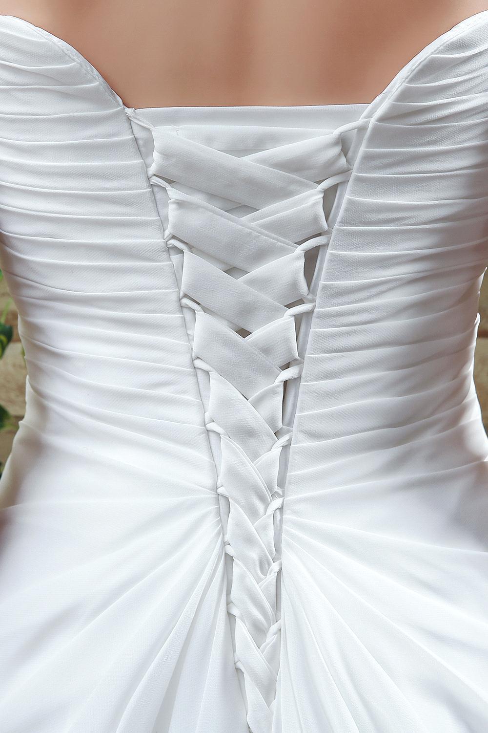 Strapless White Beadss Wedding Dress A-line Sweep Train