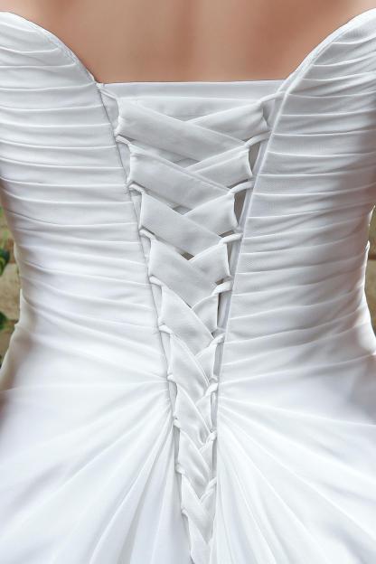 Strapless White Beadss Wedding Dress A-line Sweep Train