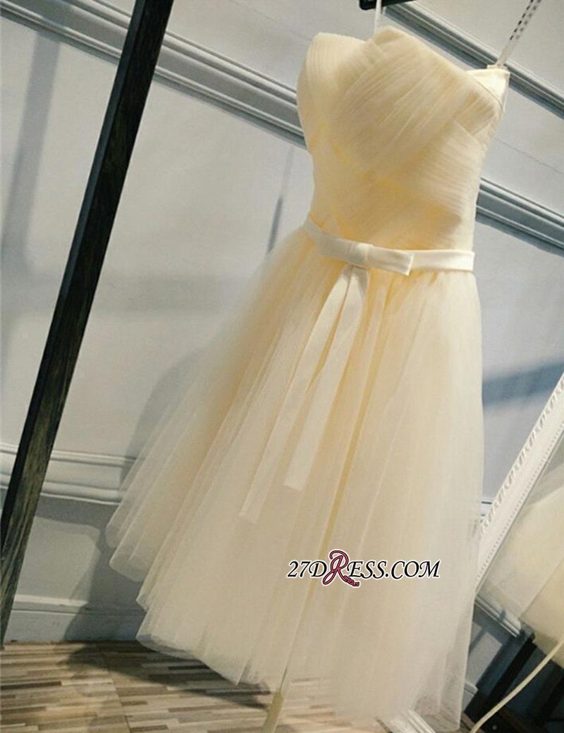 Short Romantic Strapless Ruched-Top With Sash Homecoming Dress UKes UK