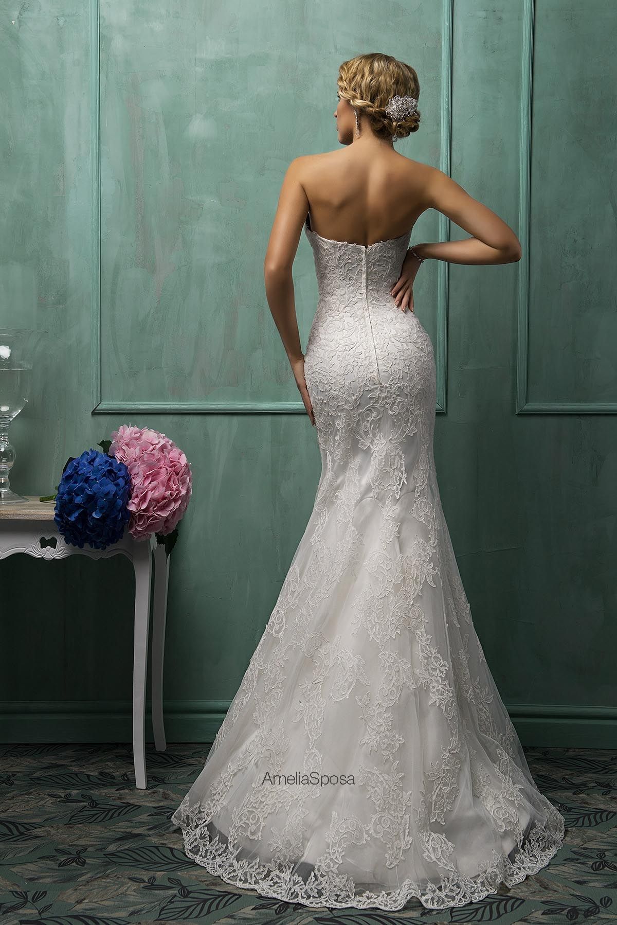Elegant Strapless Sleeveless Lace Sexy Mermaid Wedding Dress Detachable Half-sleeve