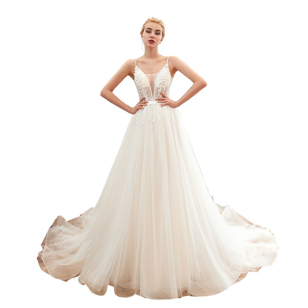 Spaghetti Straps Plunging V-neck Wedding Dress