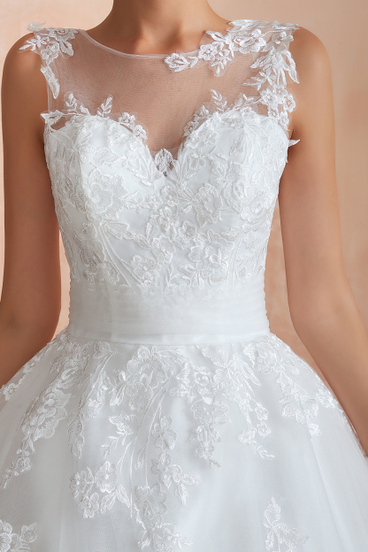 Illusion Neck White Bridal Gown Sleeveless Wedding Dress