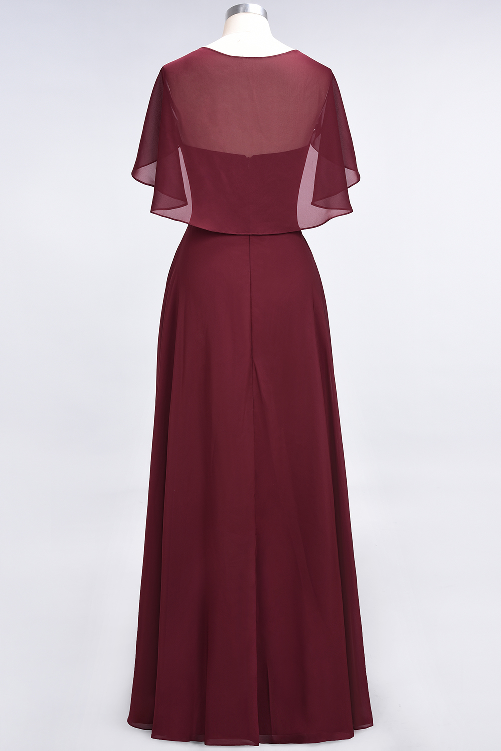 A-Line Chiffon Satin V-Neck short-sleeves Long Bridesmaid Dress UK-27Dress.co.uk