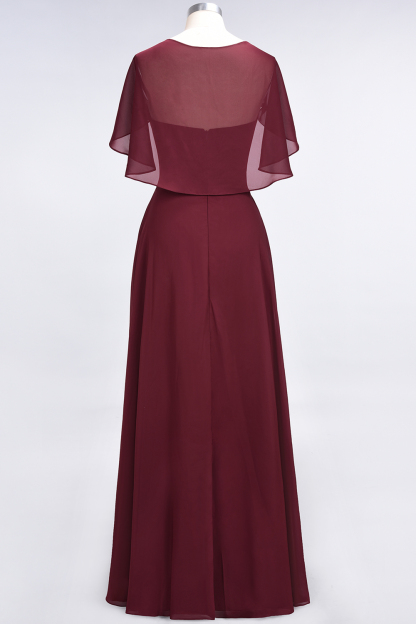A-Line Chiffon Satin V-Neck short-sleeves Long Bridesmaid Dress UK-27Dress.co.uk