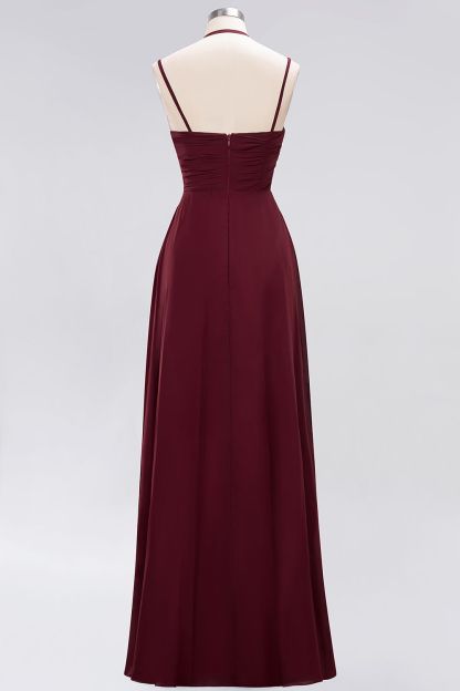 A-line Sleeveless Ruffles Chiffon Floor-Length Bridesmaid Dresses with Straps