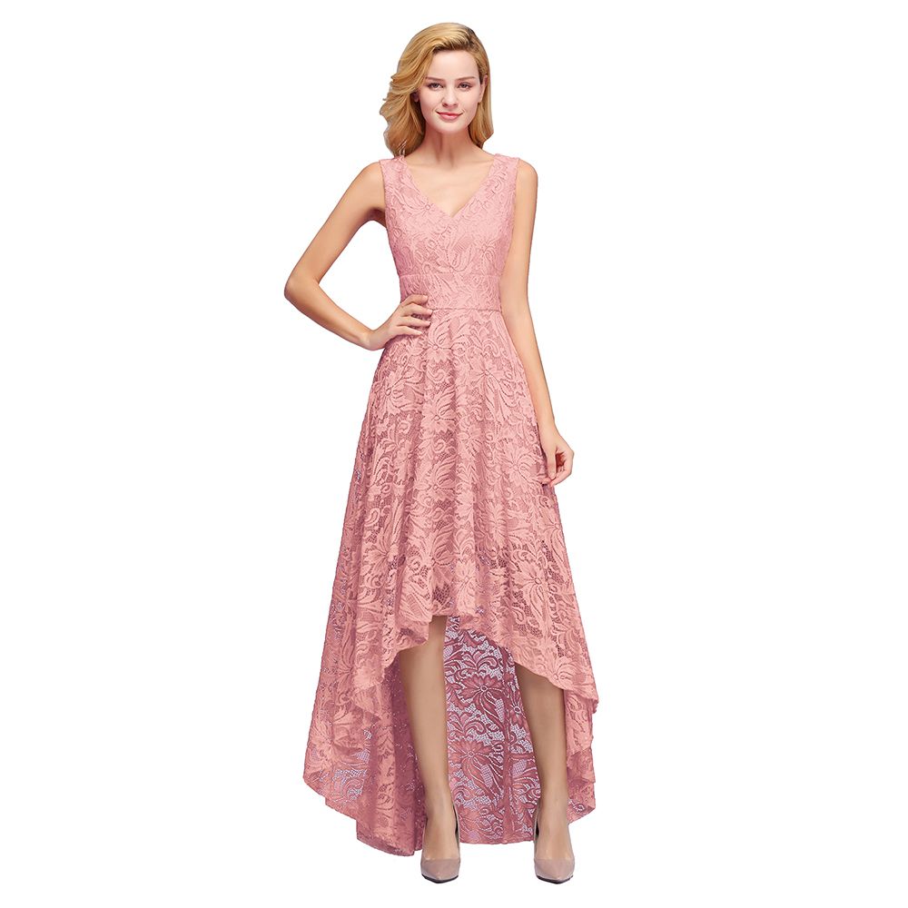 Aline Floral Lace Hi-Lo Formal Dress Sleeveless V-Neck Party Dress