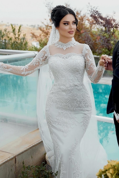 Sweetheart Appliques Lace Mermaid Wedding Dresses Long Sleeve