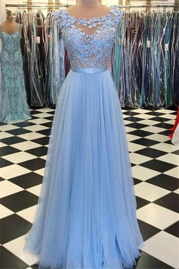 Sexy Jewel Applique Prom Dress UKes UK Sleeveless Tulle Elegant Evening Dress UKes UK with Sash