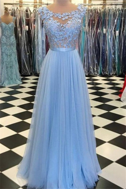 Sexy Jewel Applique Prom Dress UKes UK Sleeveless Tulle Elegant Evening Dress UKes UK with Sash