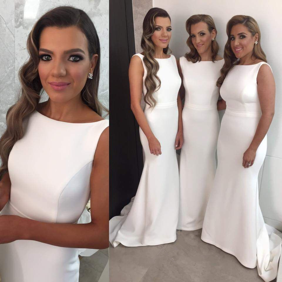 Sexy Bateau Mermaid White Prom Dress UK Sweep Train
